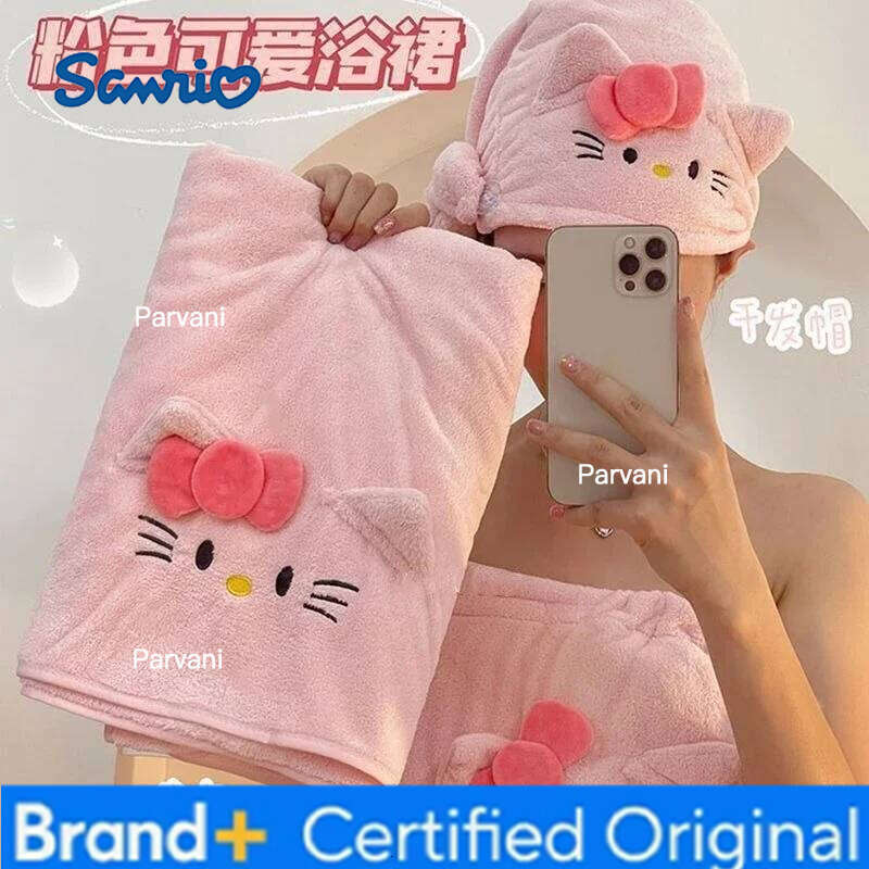 Sanrio Cartoon Hello kitty anime dry hair hat cute skirt bath coral fluff towel water absorption artifact household kawaii H260130