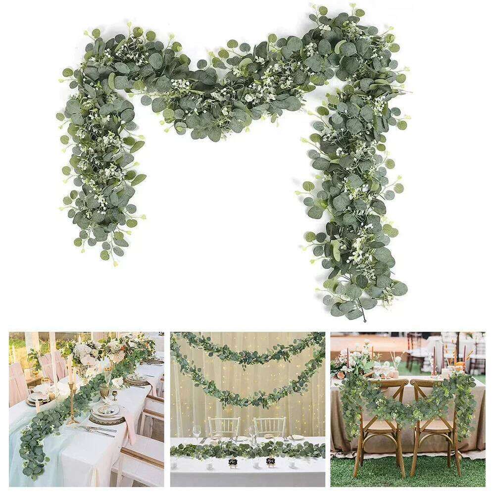1pc Fake Artificial Eucalyptus Garland Wreath Greenery-Leaf Vine Plant Home Wedding Festival Decoration Accessories W260130