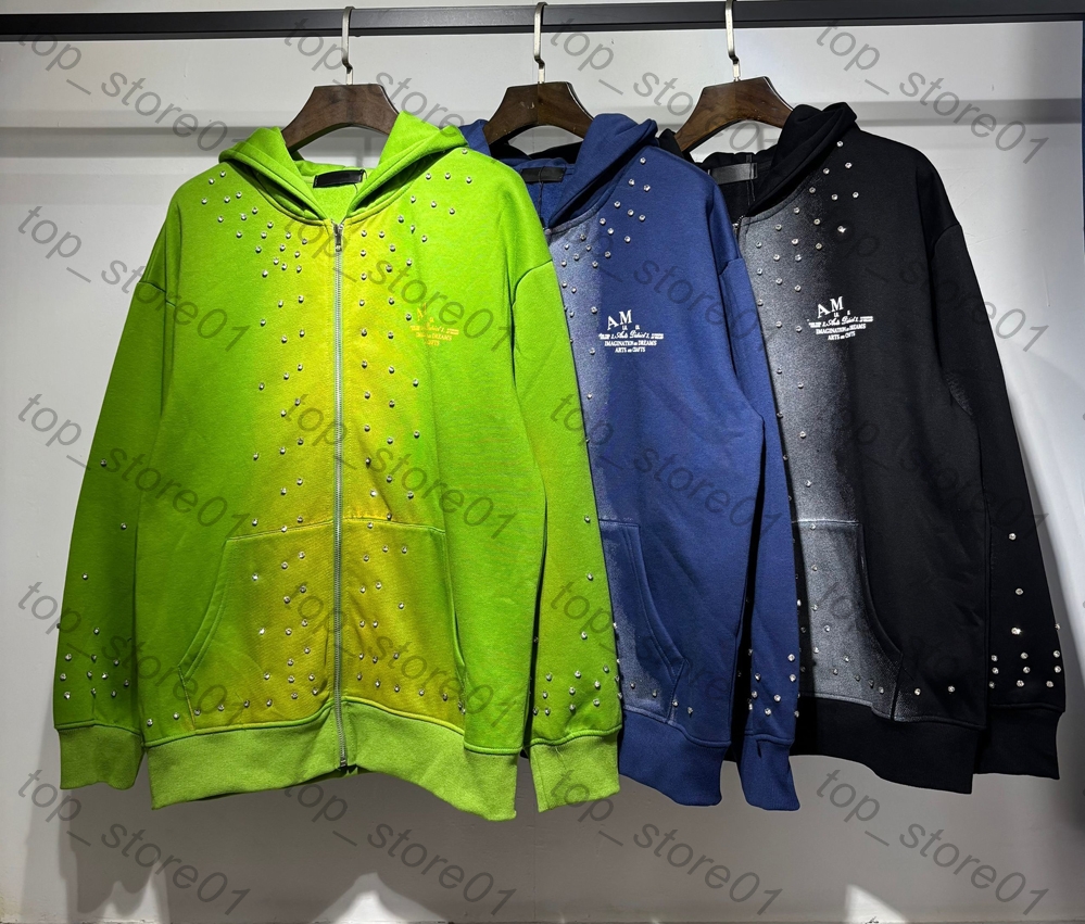 5A designer hoodies for men new autumn and winter styles zipper hooded luxury fashion with rhinestone pullover casual letter print sweatshirt women loose clothing