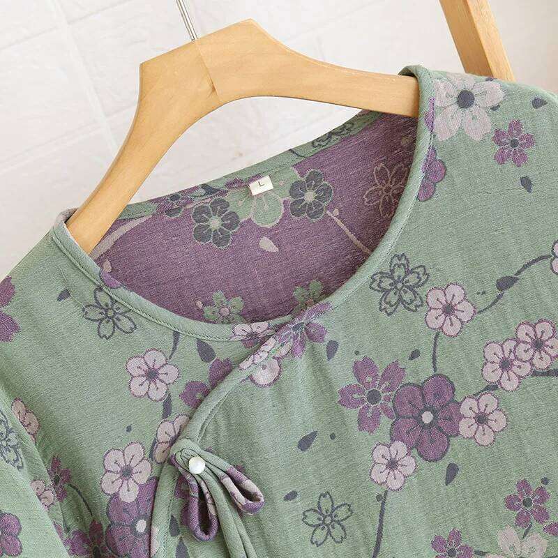 Mardi Hefxessdr National Style Women s Thin Spring Summer Color Woven Cotton Pullover Sleepwear Set Loose and Comfortable Home Pajamas