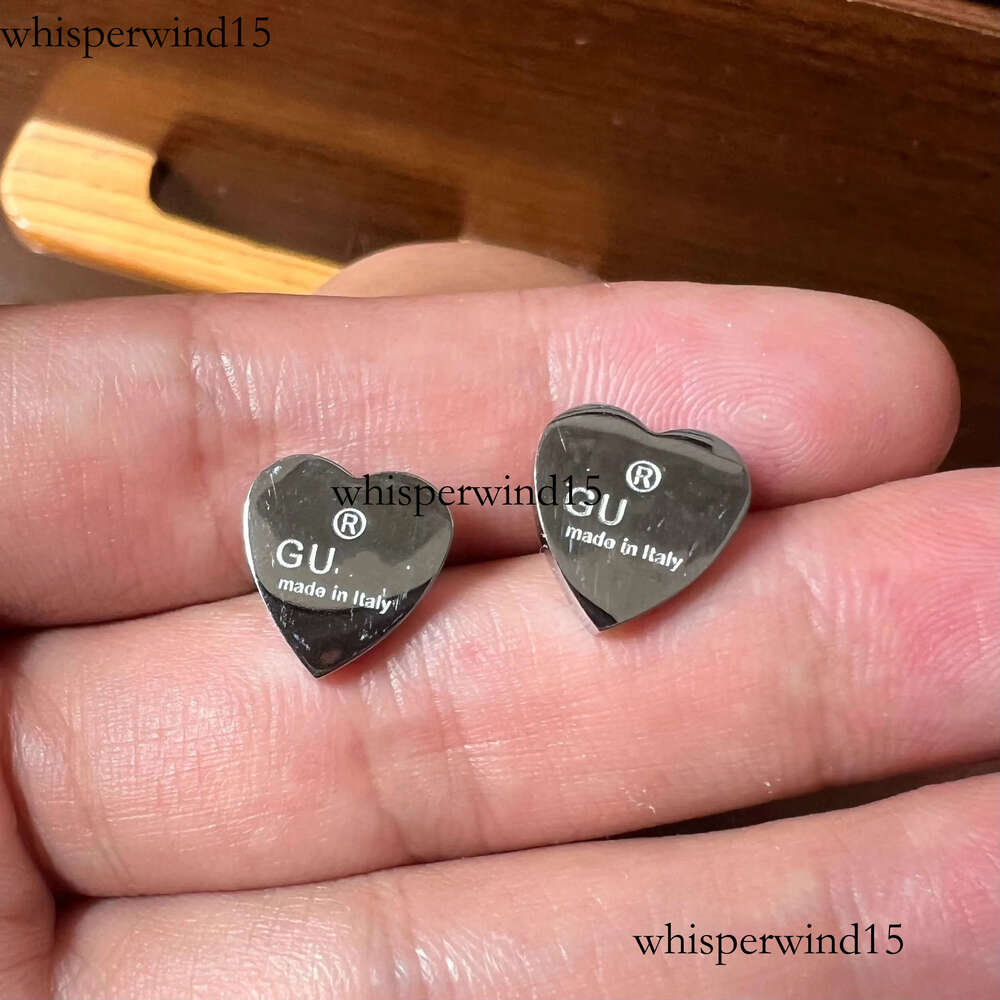 Small size 12mm*12mm high mirror girls original designer Flat heart GG stud Titanium Steel 18k Gold silver rose women love engrave earrings wedding party jewelry 384