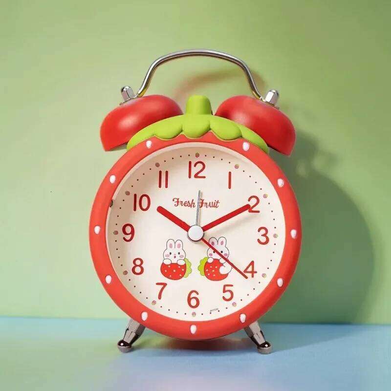 Strawberry Small Alarm Clock Loudly Bell Snooze Cartoon Children Luminous Simplicity Mute Bedside W260130