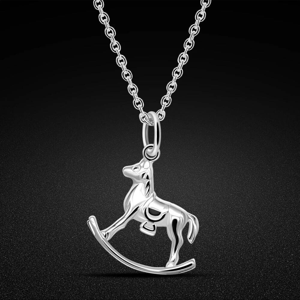 925 Sterling Silver Horse Shape Pendant Necklace For Women, Authentic Jewelry, Chain Design, Luxury