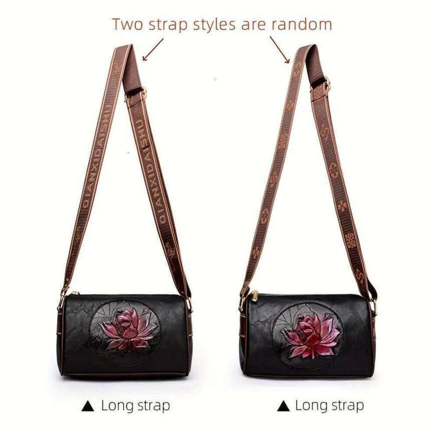 TAURUSCIAGA Vintage 3D Floral Women's Crossbody Shoulder Phone Stylish Cylinder Bag Ethnic Chic Red Rose Embossed