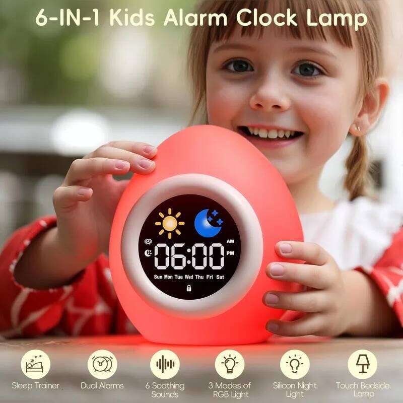 Alarm Kids Sleep Training Clock with 6 White Noise Sound Machine Cute Touch Night Light for Children Bedroom W260130
