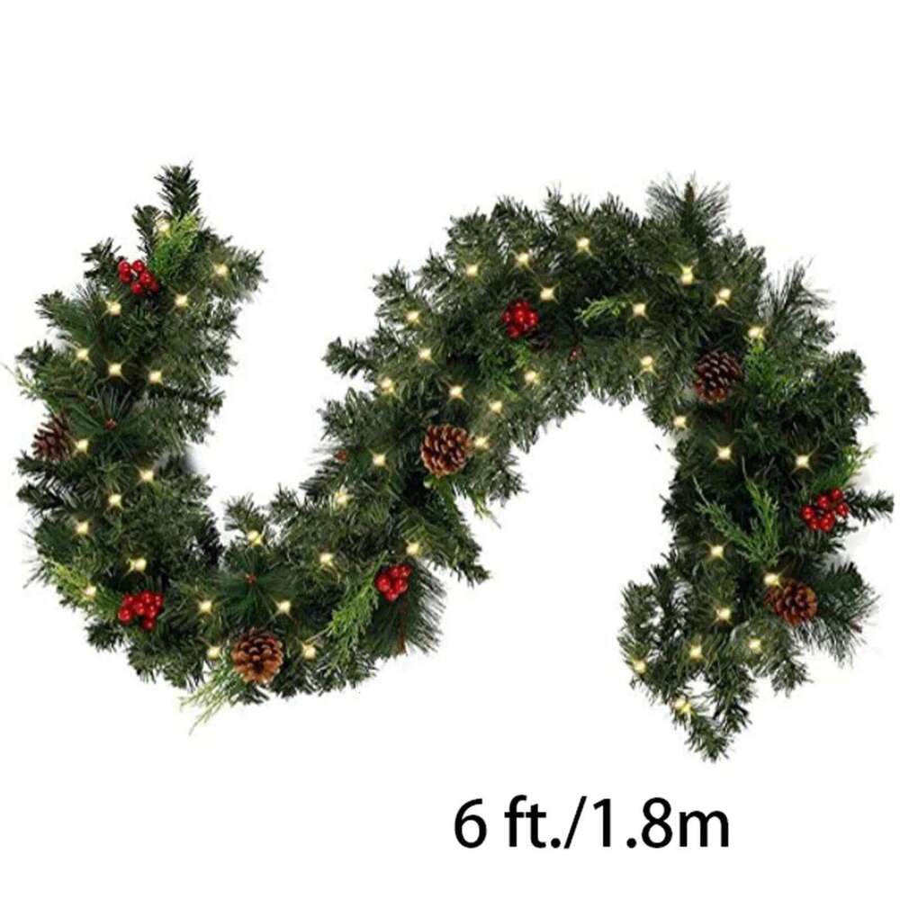 2.7M Artificial Green Garland Wreath Xmas Home Party DIY Christmas Pine Tree Rattan Hanging Decoration W260130