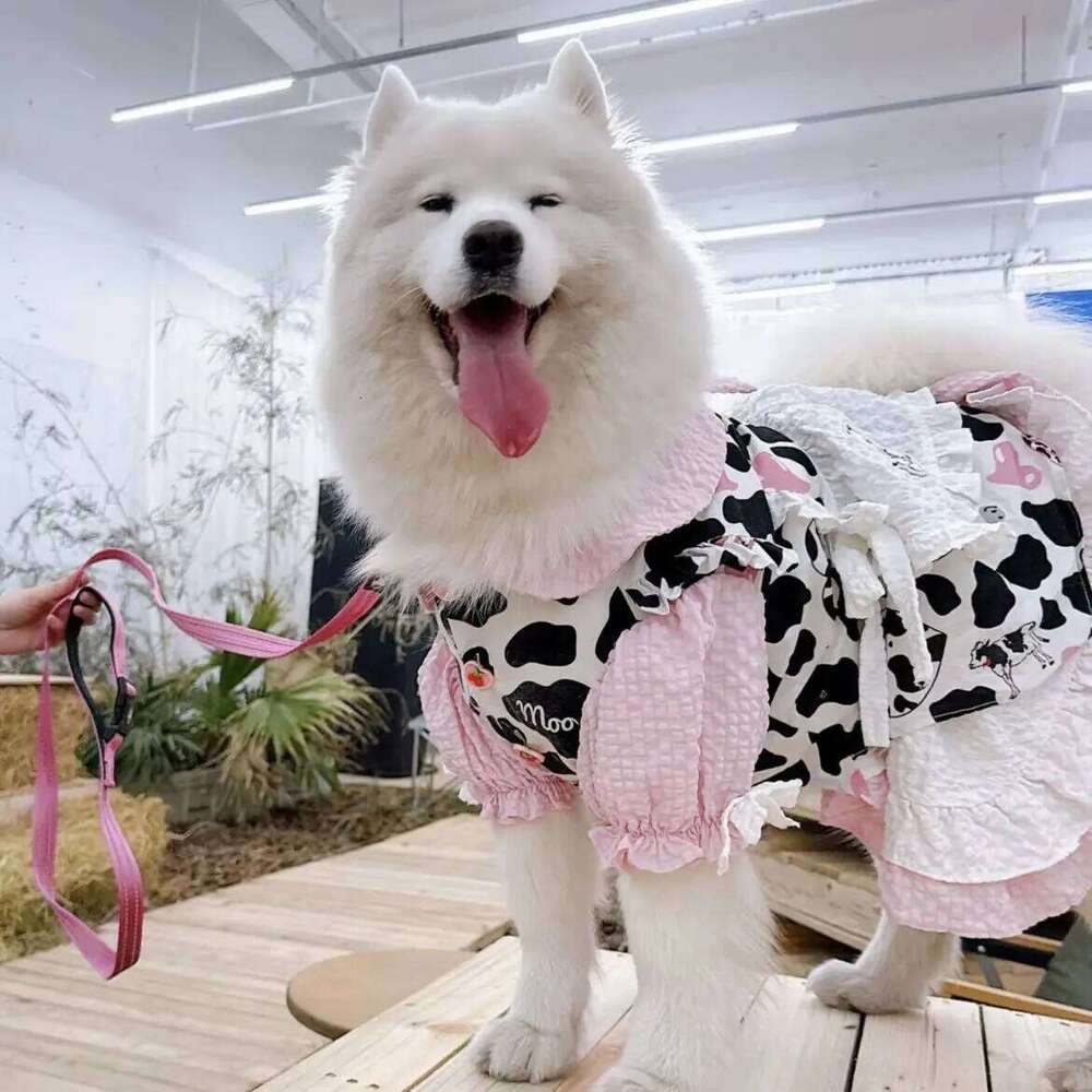 Spring Summer Thin Dress For Medium Large Dogs Fashion Simple Cow Print Lovely Dog's Dresses Labrador Samoye Pet Dog Clothes H260129