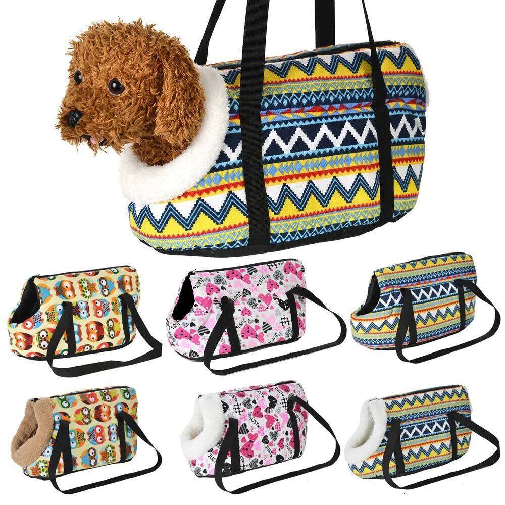 Warm Dog Bag Autumn Winter Kitten Shoulder Bags For Small Dogs Portable Outdoor Heart Owl Pattern Puppy Backpack Pet Supplies 26H0130