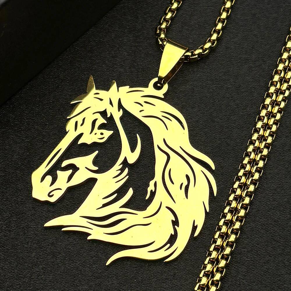 Classic Horse Head Male Chain For Women Men Stainless Steel Silver Color Hiphop Animal Pony West Cowboy Pendant Necklace Jewelry