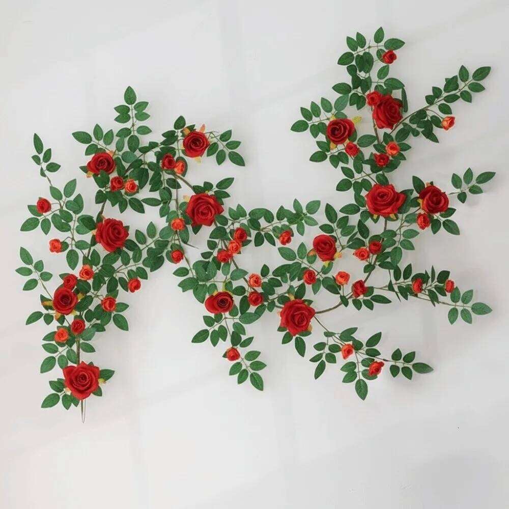 3D 190cm Artificial DIY Vine Silk Flowers Rattan Hanging Rose Background Wall W260130