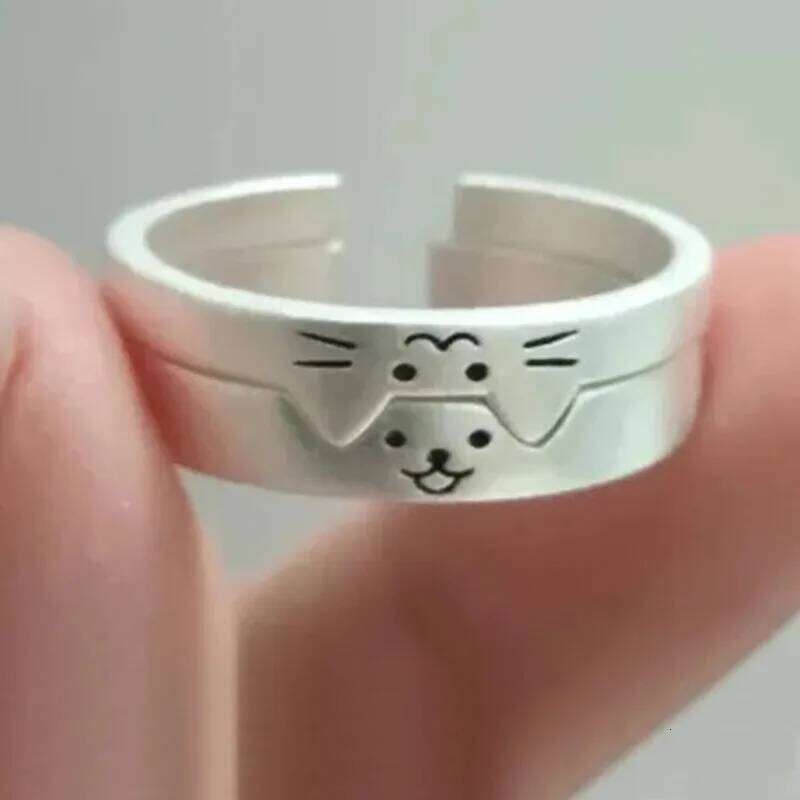 Korean Sliver Color Cat Dog Rings for Women Men Simplicity Cartoon Couple Ring Fashion Best Friend Jewelry Valentine's Day Gifts XJ260130
