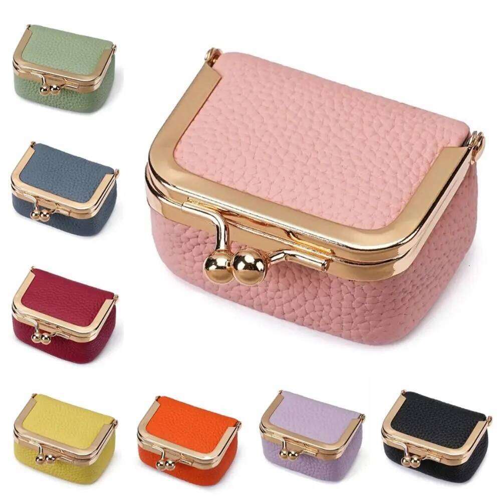 Genuine Kiss Lock Coin Purse Square Solid Color Leather Jewelry Mini Multifunctional Small Item Bag Earrings Z260130