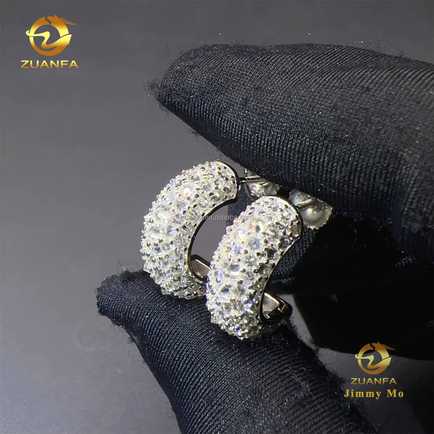 Fire Jewelry Hot Selling Pass Diamond Tester Hip Hop Iced Out Mosaic Style 925 Silver VVS Moissanite Diamond Hoop Earrings Man