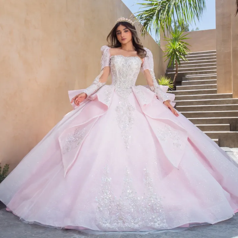 Little Bear Dress Princess Sweet 16 Dress Quinceanera Dresses Applique Flower Beading Crystal Corset Tull Party Birthday Vestidos 15 De Anos