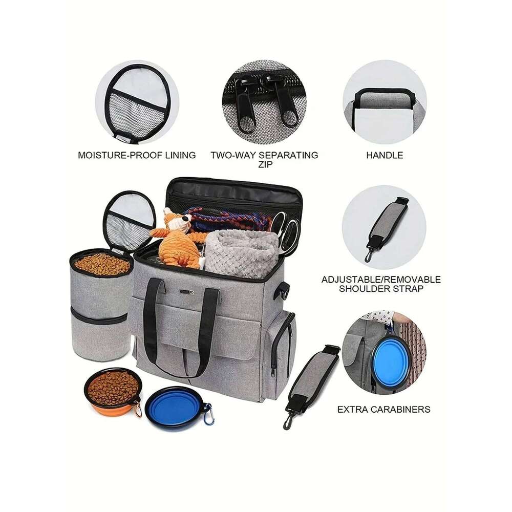 Large 6 PCS Airline Approved Dog Bag Set Weekend Pet Travel Organizer with Multi-Function Pockets for Supplies 26H0130