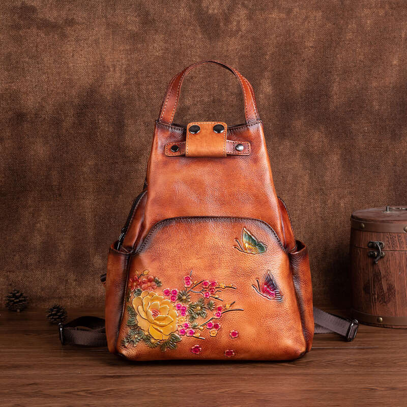 Factory Direct Supply New Retro Color-Washed Top Layer Cowhide Women's Bag Chinese Style Creative Backpack crossbody bag handbag