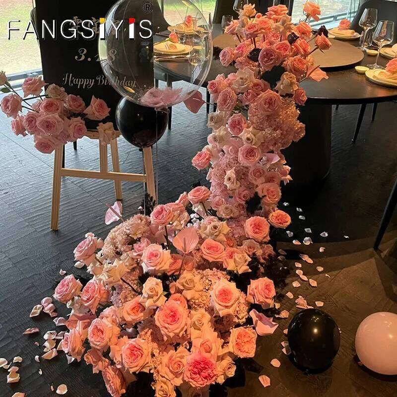 Luxury 200CM Artificial Flower Row Table Centerpiece Wedding Rose Peony Mix Flowers Backdrop Wall Arches Deco Party Stage Floral W260130