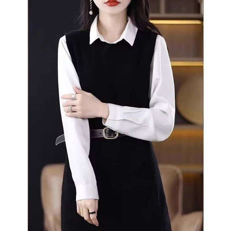Fashionable Solid Color for Women Autumn Loose Warm Knitted Vest Sweater Layered Commuting Dress XJ260130