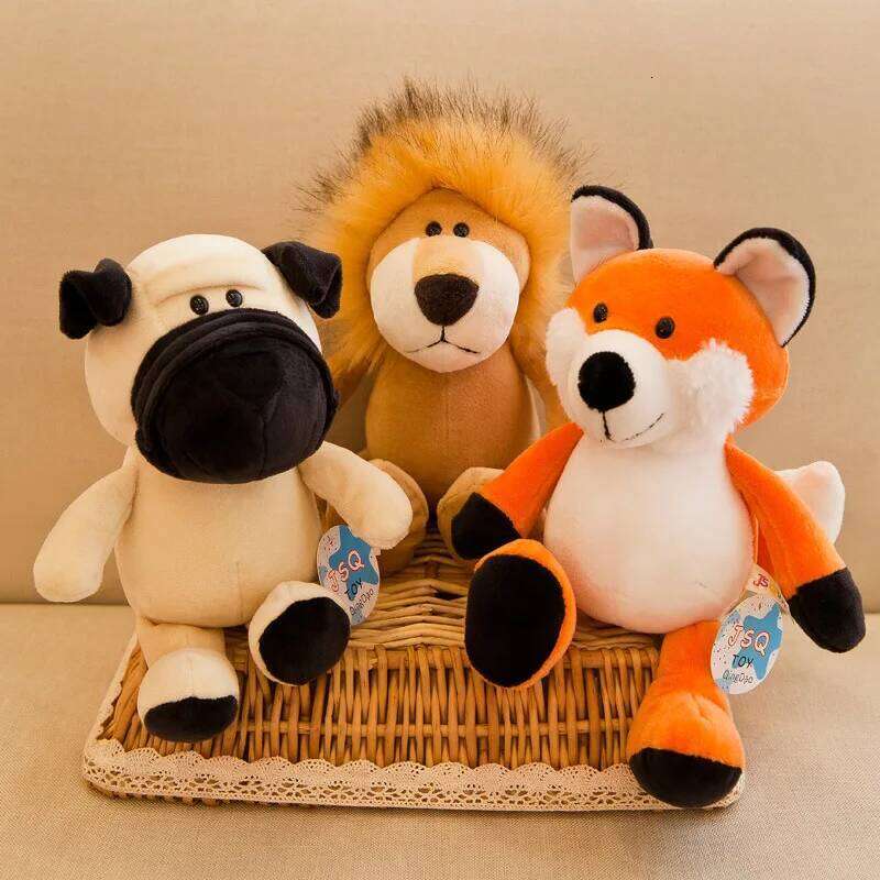 25/35CM Stuffed Plush Animals Toys Soft Dolls Jungle Lion Elephant Tiger Dog Fox Monkey Deer Children Gift Kawaii Baby Hobbie Y260128