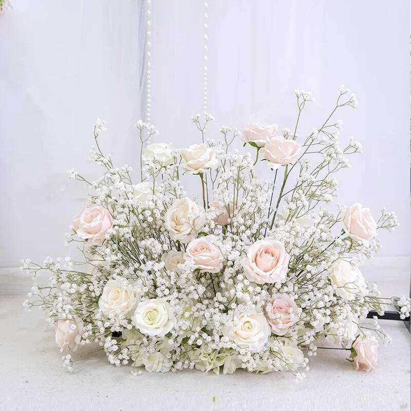 Luxury Rose Babys breath Artificial Flower Row Wedding Backdrop Arch Decor Hang Floral Arrangement Event Party showcase props Y260130