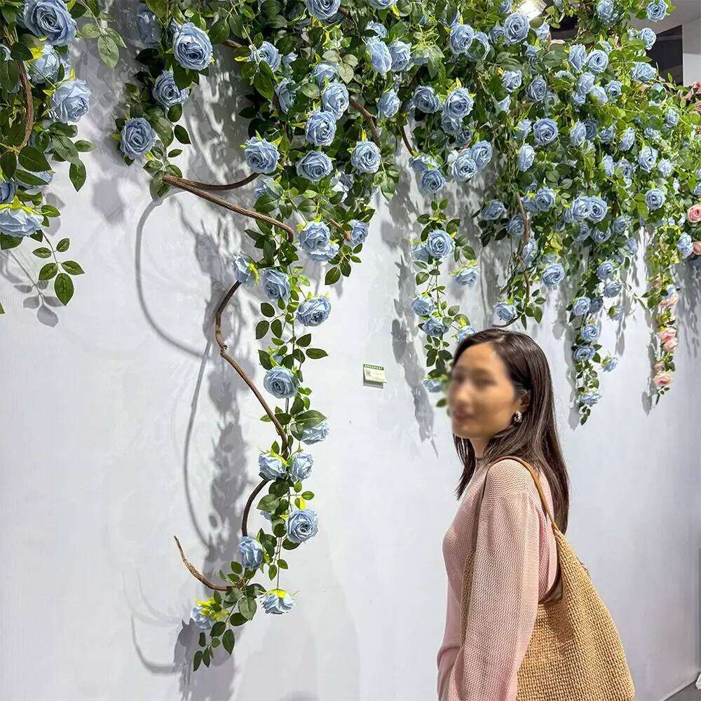 Multicolor Artificial Vine Photo Props Green Leaves Rose Silulation DIY Wall Ornament Fake Flower Vines W260130