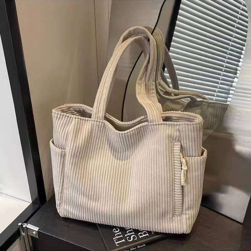 Corduroy Daily Handbag Fashionable Versatile Shoulder for Women Multi-Compartment Zipper Closure Commute Women's Tote Bag Z260130