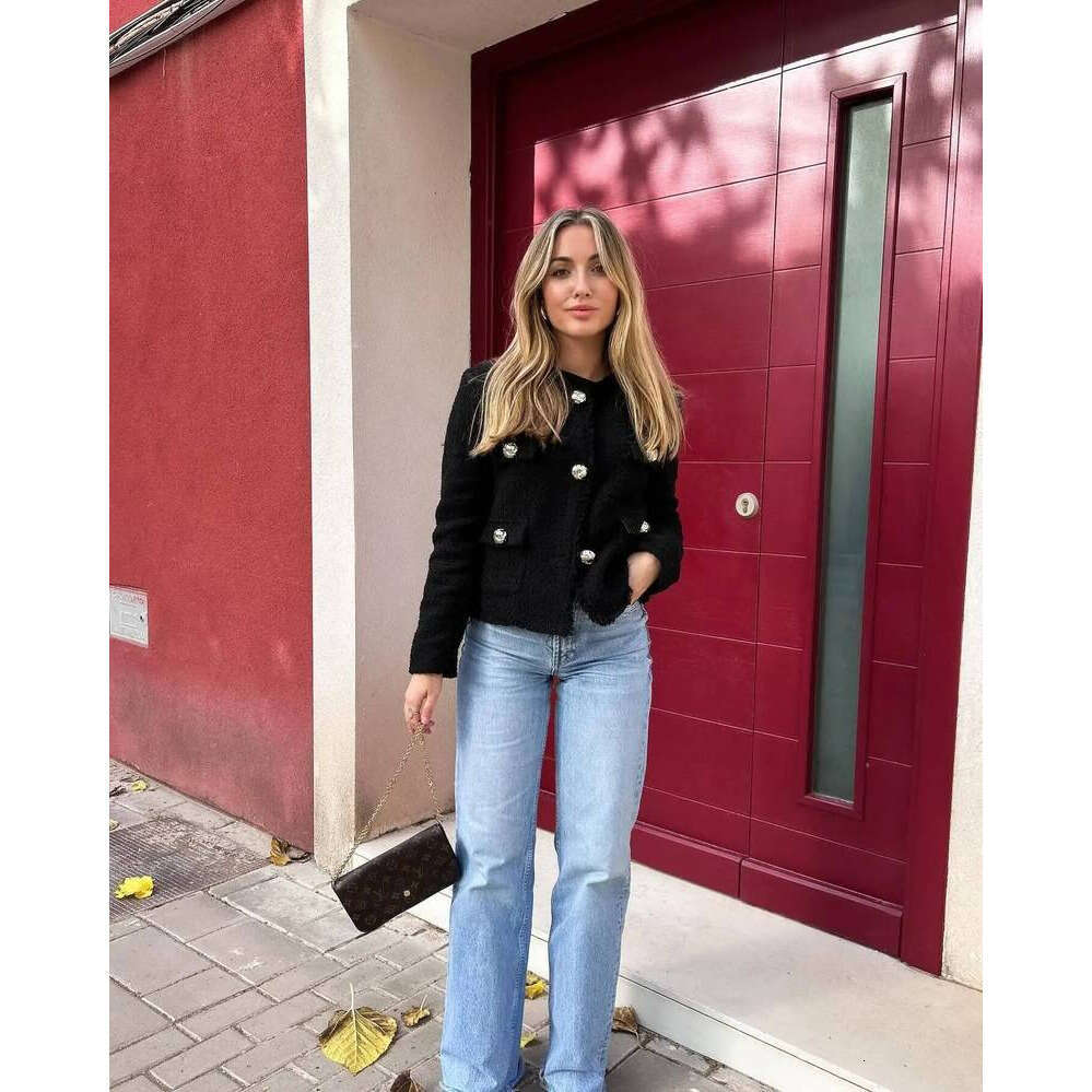 ZHE HAN BWQ Women's Coat Tweed Cropped Jacket New In Outerwears Autumn Winter Crop Jacket Woman Long Sleeve Elegant Short Coats