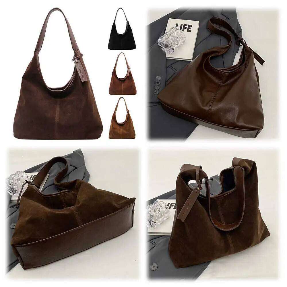 Vintage Suede Hobo Large Capacity Women Tote 2025 Autumn Winter Handbag Commute Shoulder Bags Fashion Trend Underarm Bag Z260130