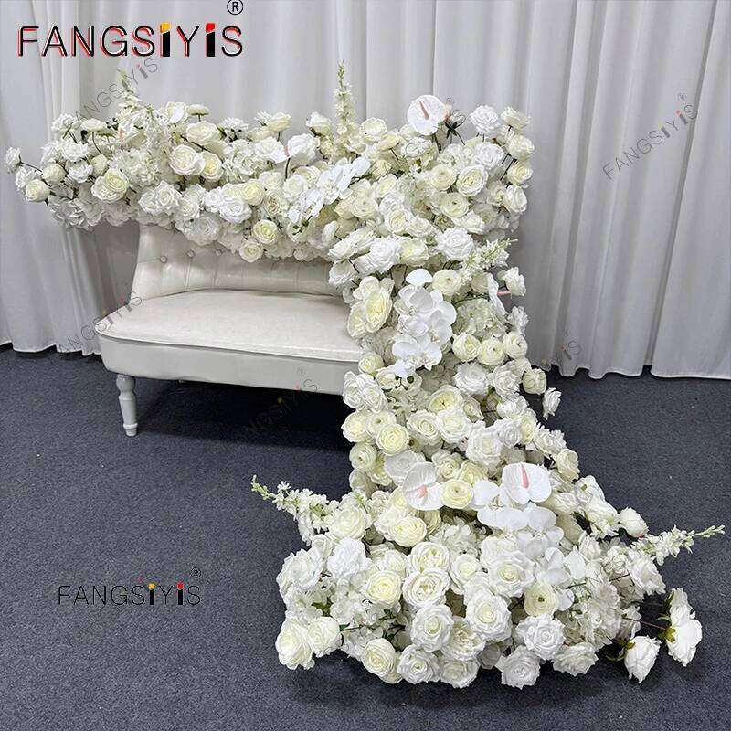 Luxury White Rose Hydrangea Leaf Wedding Arch Floral Arrangement Table Centerpieces Runner Flower Row Event Party Supplie W260130