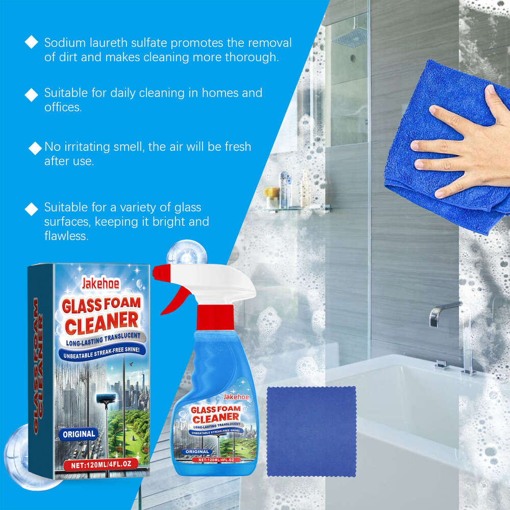 Jakehoe Foam Cleaner Household Stain Remover for Windows, Mirrors, Glass Doors, Grease, and Fingerprints S260130