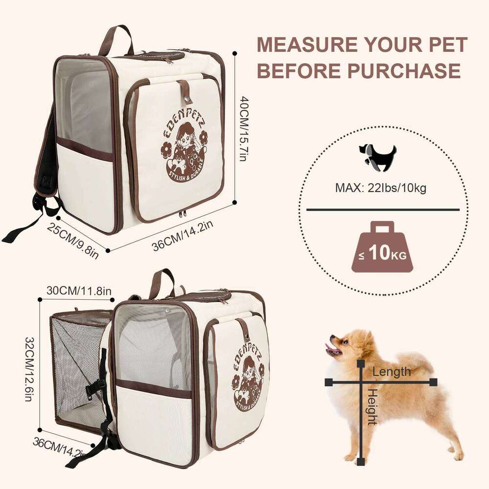 EDENPETZ Cat Dog Carrier With 10kg Capacity,Car Seat Bag,Comfort Transport Double Shoulder Travel Pet Backpack 26H0130