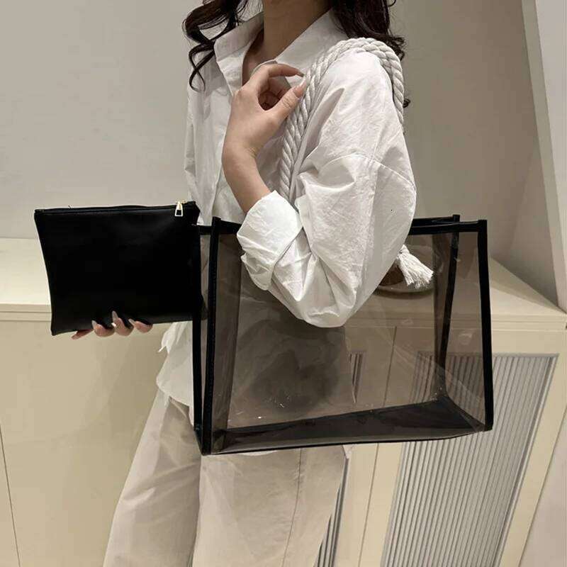 2pcs/set Clear PVC Casual Tote Bags Women, Waterproof Transparent Travel Beach Shoulder Bag For Outdoor, Summer Handbags Z260130