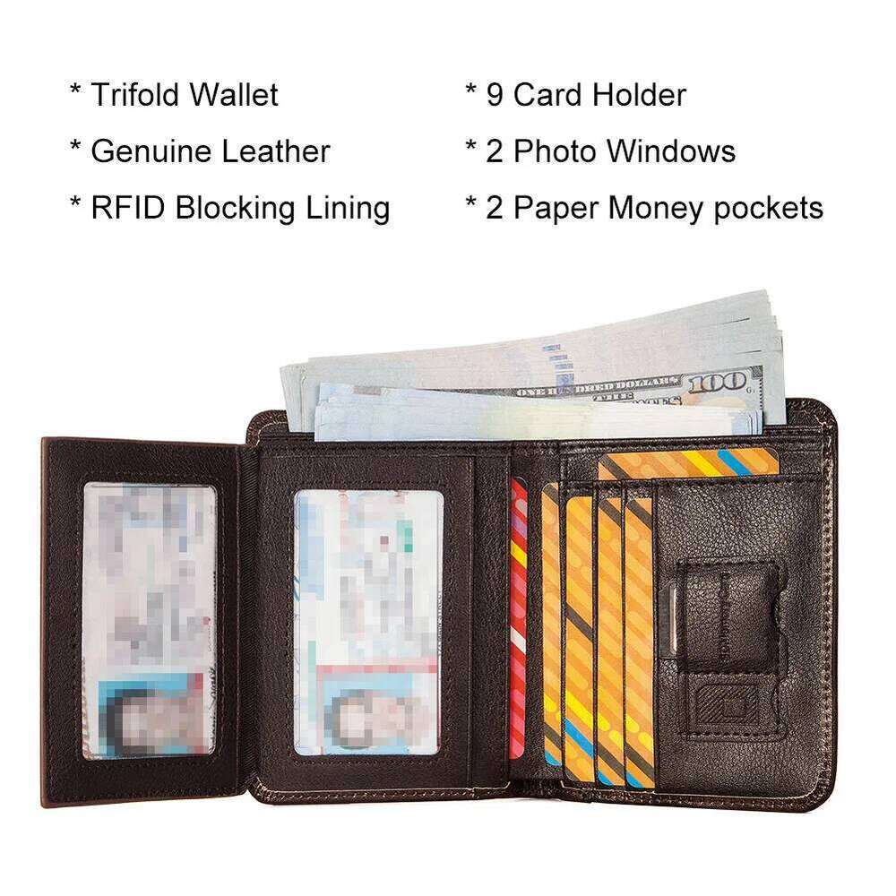 HUMERPAUL Classic Style Wallet for Men Genuine Cowhide Leather RFID Short Trifold Purse with ID Window and Holder Z260130