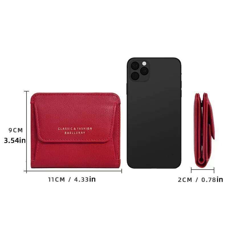 2024New Short Mini Wallets for Women PU Leather Card Holder Solid Coin Purse Female Multi-functional Fashion Small Red Wallet Z260130