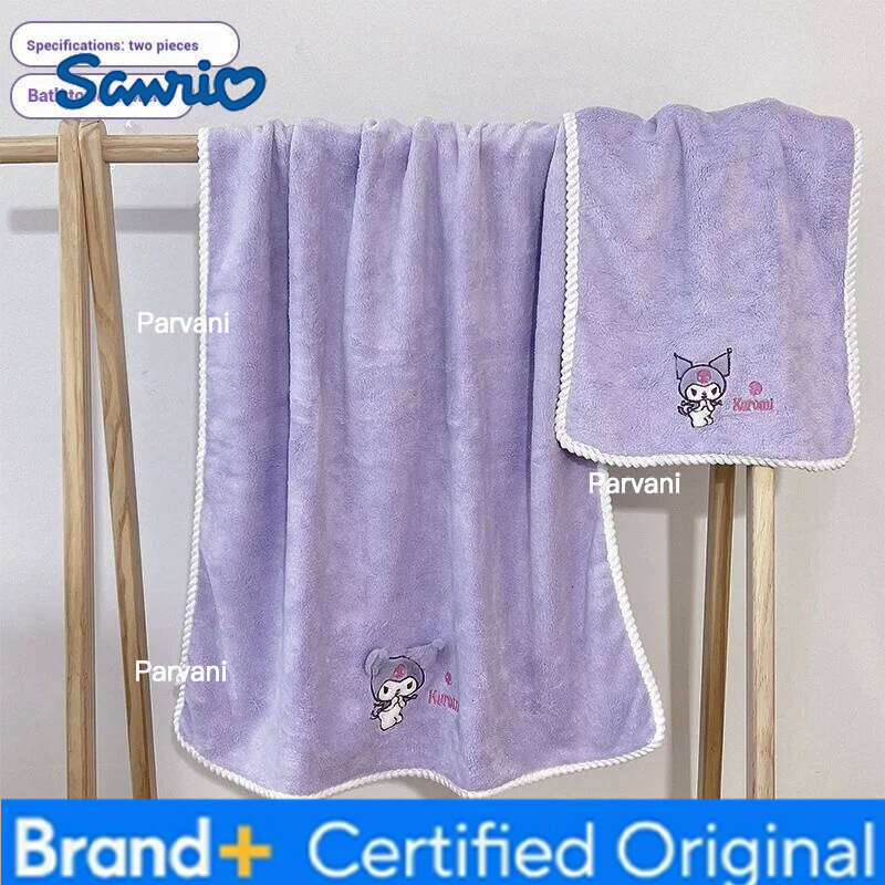 Sanrio Hello Kitty Cinnamoroll Kuromi Facial Wash Towel With Dry Hair Cap Suitable Women Can Wrapped Adult Children Cartoon Bath Towels H260130