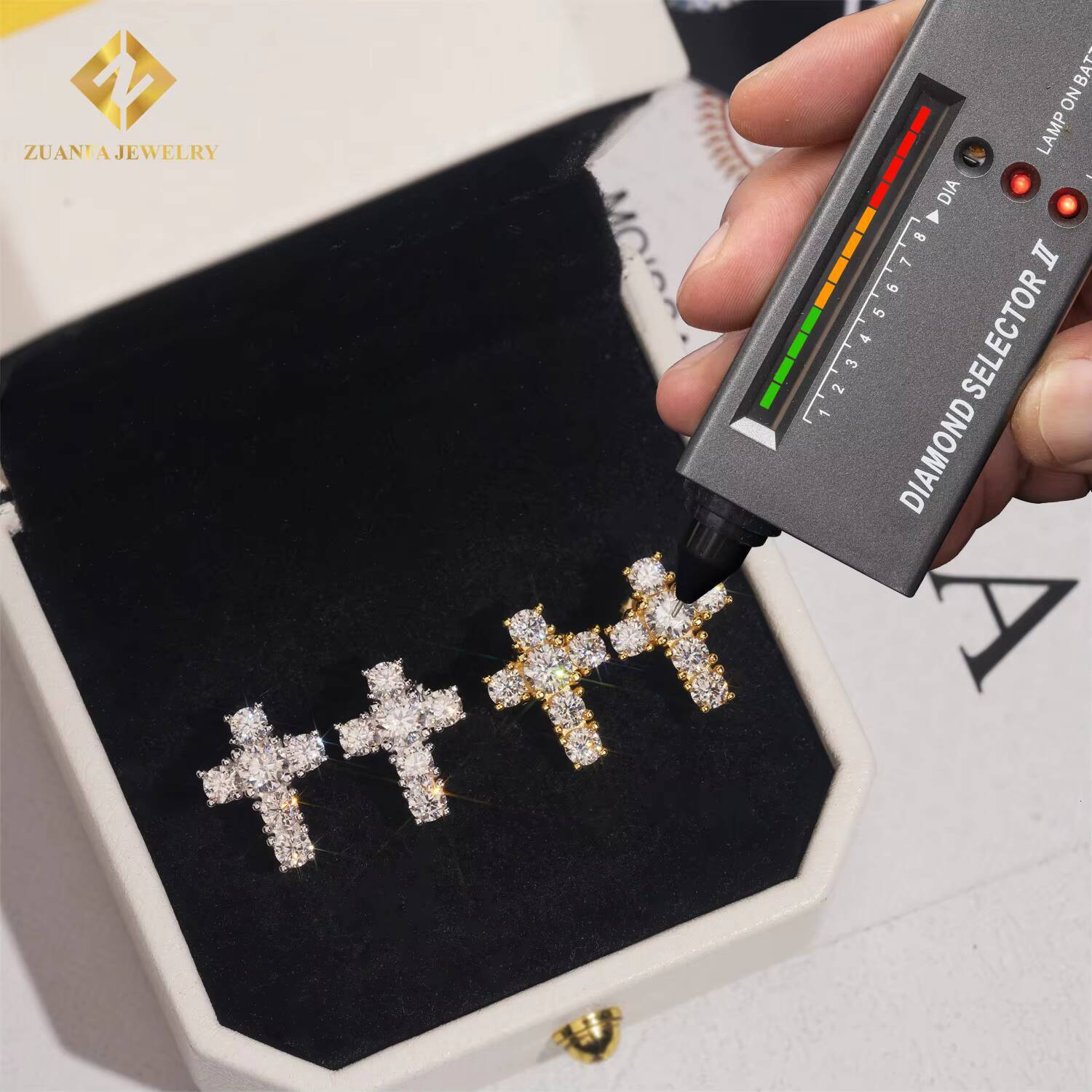 Bulk Drop Iced Out Hip Hop Cross Stud Earrings with Sterling Silver 925 Screw Backs and Moissanite Diamonds
