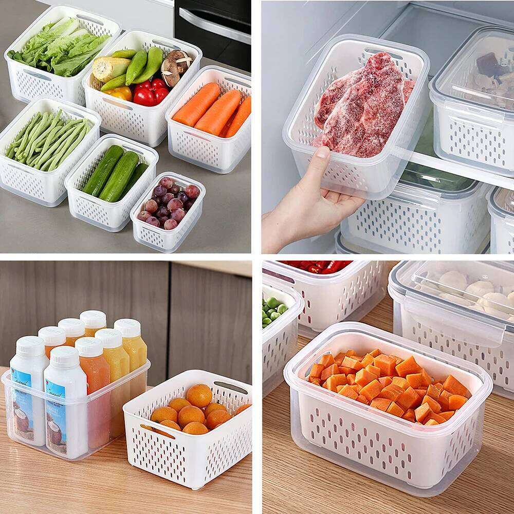 Fruit Containers for Fridge with Removable Colander, Airtight Food Storage Container, Dishwasher Safe Produce Saver
