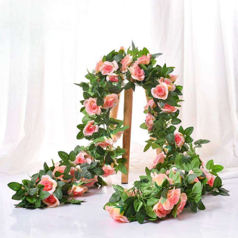 Artificial Rose 16 Head Flowers Length 220cm False Green Plant Family Wedding Party Arch Decoration Flower Vine Y260130