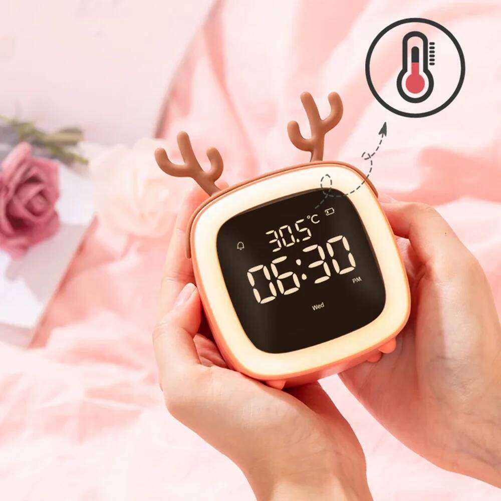 Novelty LED Night Light USB Rechargeable Electronic Alarm Clock for Children Student Gift Bedroom Bedside Cartoon Deer Bear Lamp W260130