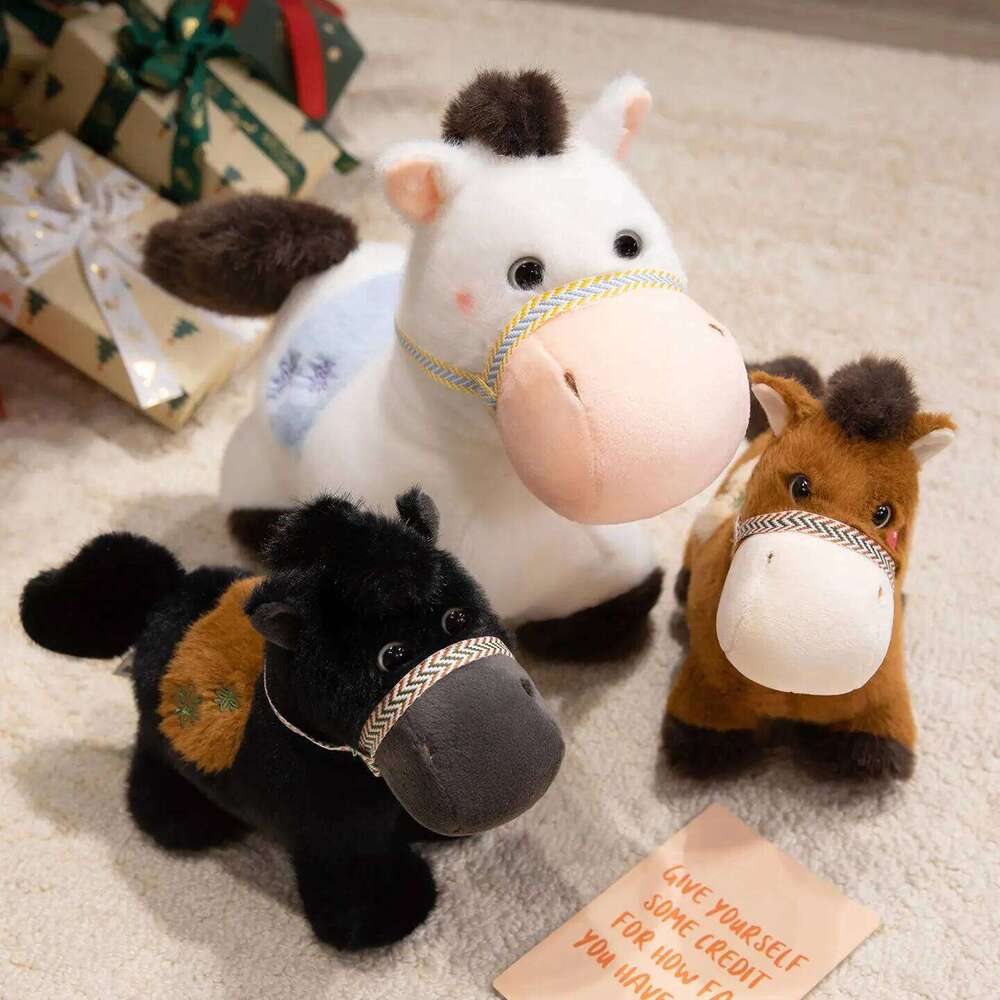 23cm Cute Horse Plush Toy Adorable New Year Lucky Mascot Soft Stuffed Pony Kawaii Zodiac Animal Birthday Xmas Gift for Kids Y260128