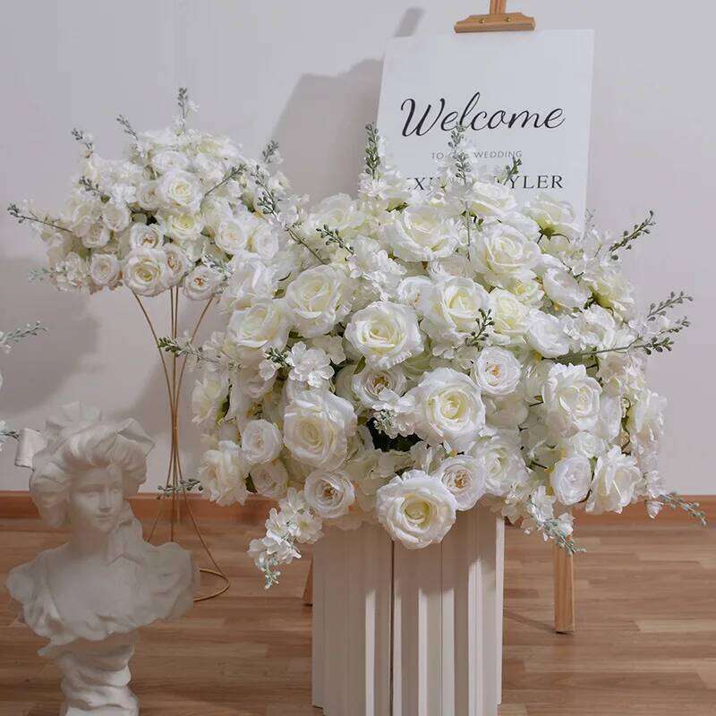 80/70/60/50cm Large White Rose Artificial Flower Wedding Table Centerpiece Ball Arrangement Party Road Lead Window Display Props W260130