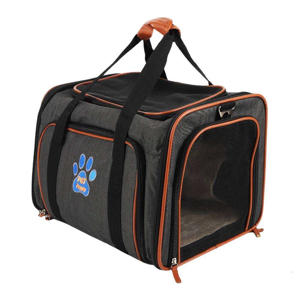 Double-sided expandable cat/dog carrier with removable plush pad, meets airline carry-on regulations, for cats/small dogs 26H0130