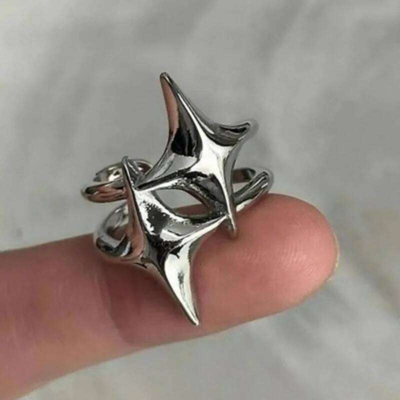 Simple Irregular Silver Star Open Ring for Women Men Punk Gothic Sliver Color Adjustable Couple Rings Y2K Egirl Jewelry Gift XJ260130