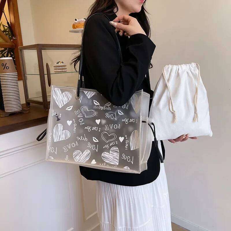 Transparent PVC Jelly Women, Fashionable Graffiti, Large Capacity, Shoulder Tote Bag, Stylish See-through Bag for Ladies Z260130