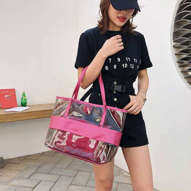 PVC European and American Fashion Women's Waterproof Transparent Crystal Jelly Shoulder Mother-in-law Beach Bag Z260130