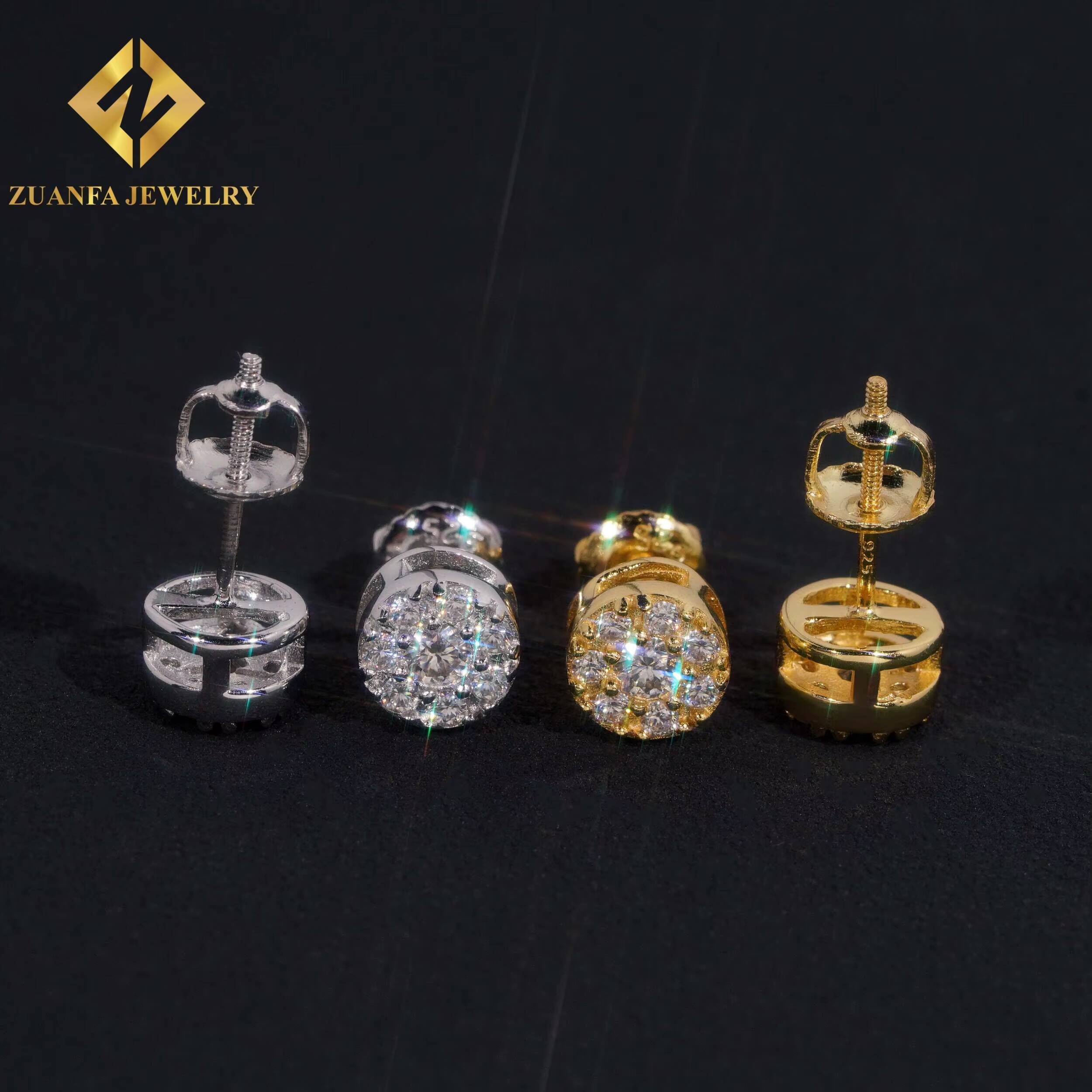 VVS Moissanite 925 Silver Stud Earring Fashion Hip Hop Diamond Jewelry 68 mm Round Shape Earring Unisex
