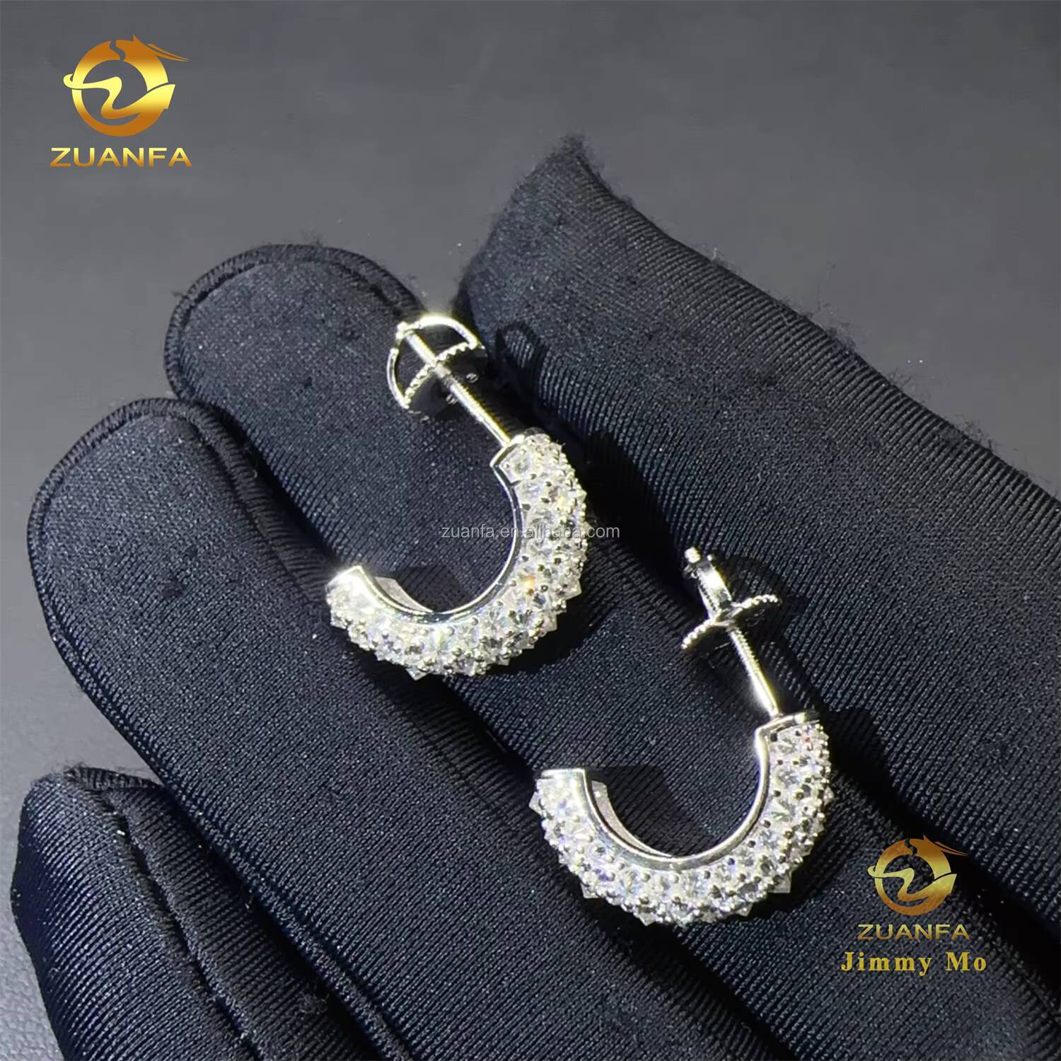 Fire Jewelry Hot Selling Pass Diamond Tester Hip Hop Iced Out Mosaic Style 925 Silver VVS Moissanite Diamond Hoop Earrings Man