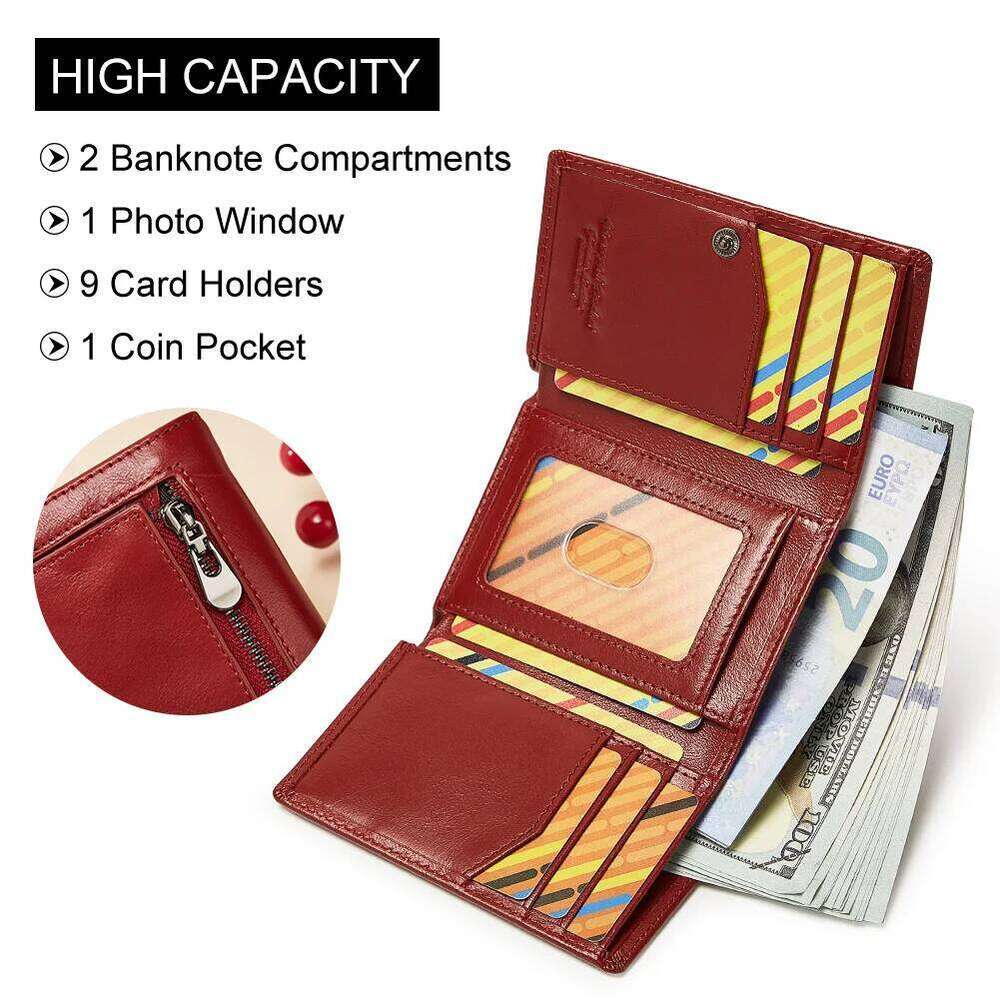 HUMERPAUL Genuine Leather Women's Wallet RFID Trifold Credit Card Holder Minimalist Slim Clutch Zipper Coin Pocket Carteira Z260130