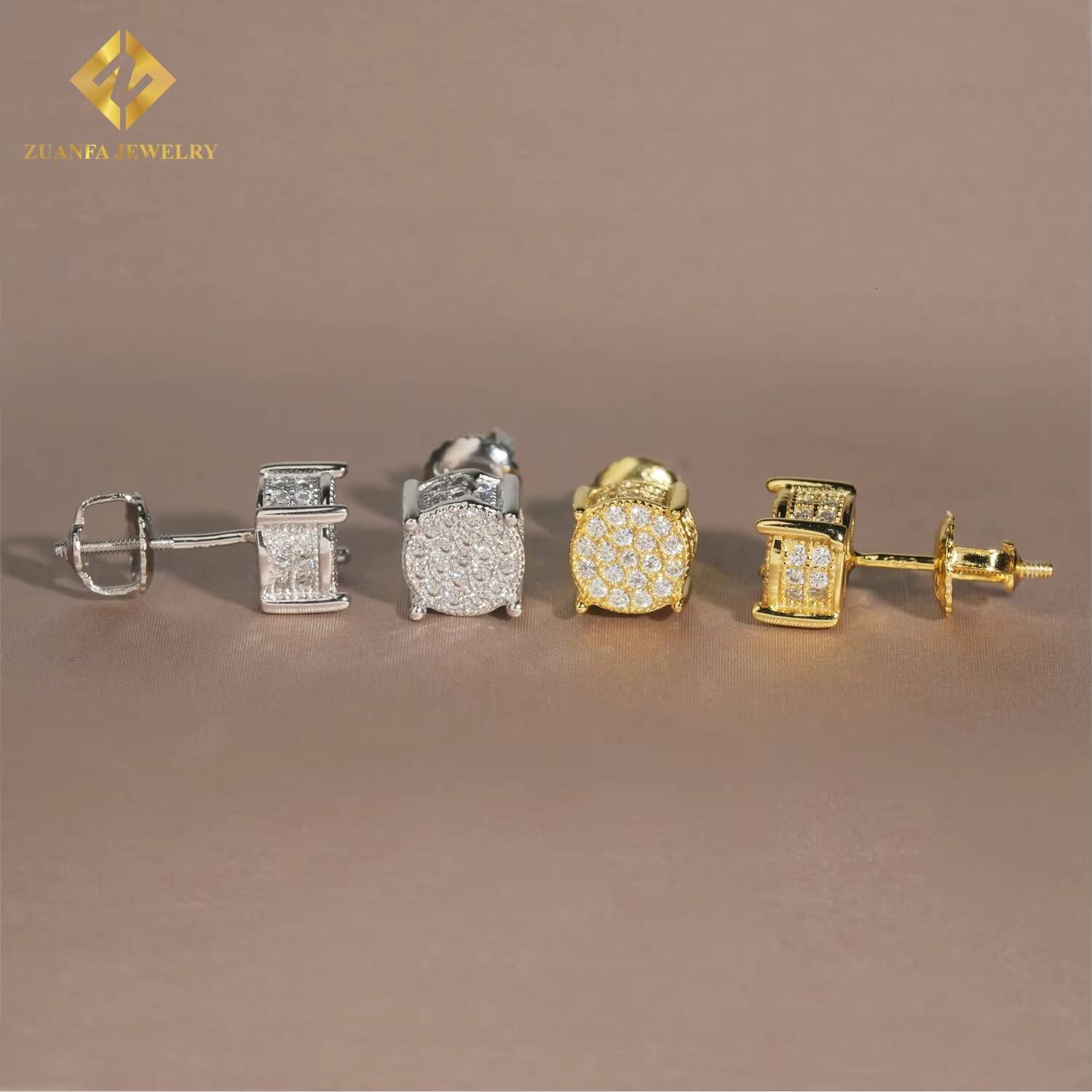 RTS Fashion Rapper Jewelry Round Cluster Stud Earring Solid 925 Silver VVS Moissanite Iced Out Stud Earrings Hip Hop Earring