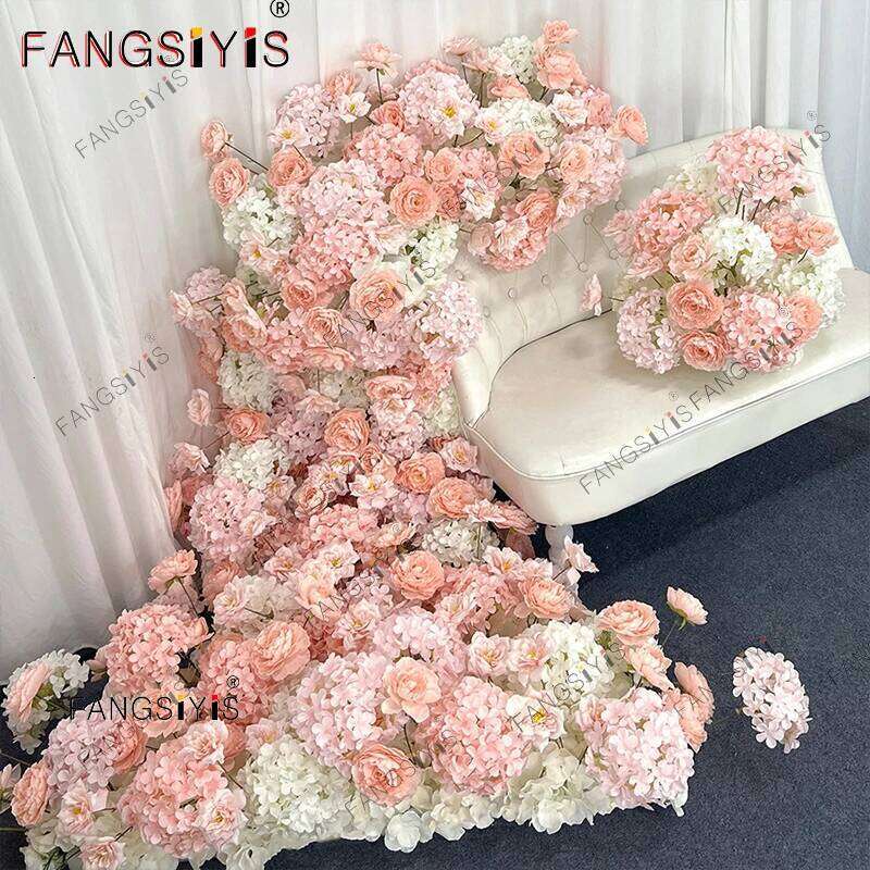Romantic pink White Rose Hydrangea Sofa Table Runner Wedding Backdrop Arch Decoration Flower Row Arrangement Event Props W260130